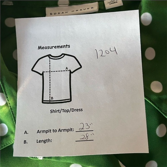 Susan Graver Women's M Green Polka Dot Button Down Blouse 3/4 Sleeve - Picture 11 of 11